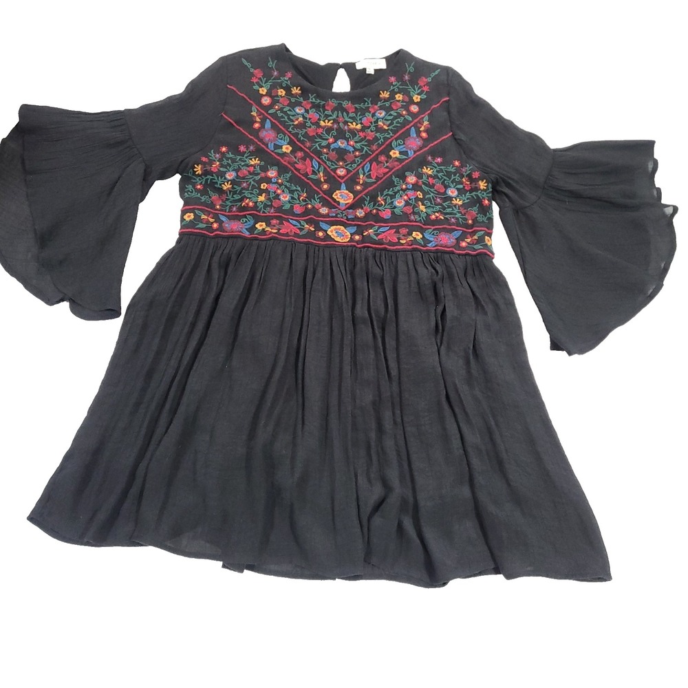 Bell Sleeve Embroidered Dark Cottage Dress Umgee 1XL Black Whimsigoth milkmaid